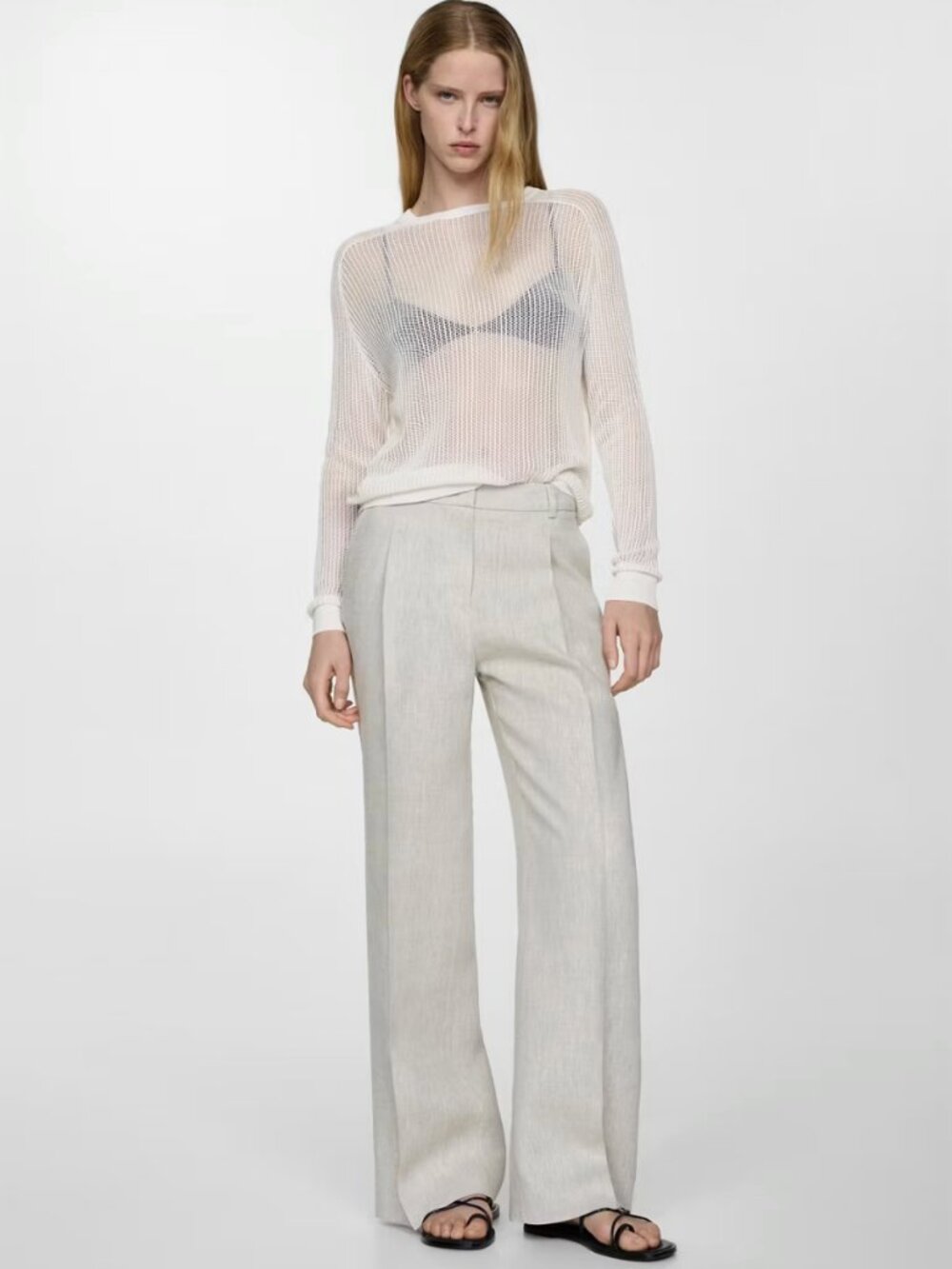 MANGO SEMITRANSPARENT KNITTED SWEATER IN WHITE SIZE SMALL